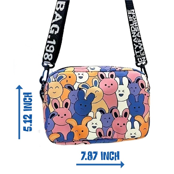 Kawaii Cartoon Bunny Rabbit Crossbody Messenger Bag Handbag Purse Zipper New - Picture 6 of 8
